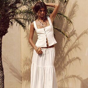 Princess Polly Tearose Linen Blend Maxi Skirt White